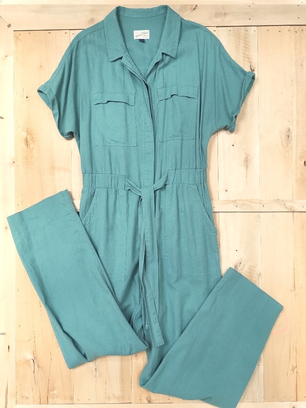 Universal Thread Green Linen Blend Jumpsuit Boilersuit Tie Waist  Pockets